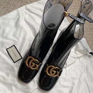 GG Marmont patent ankle boots